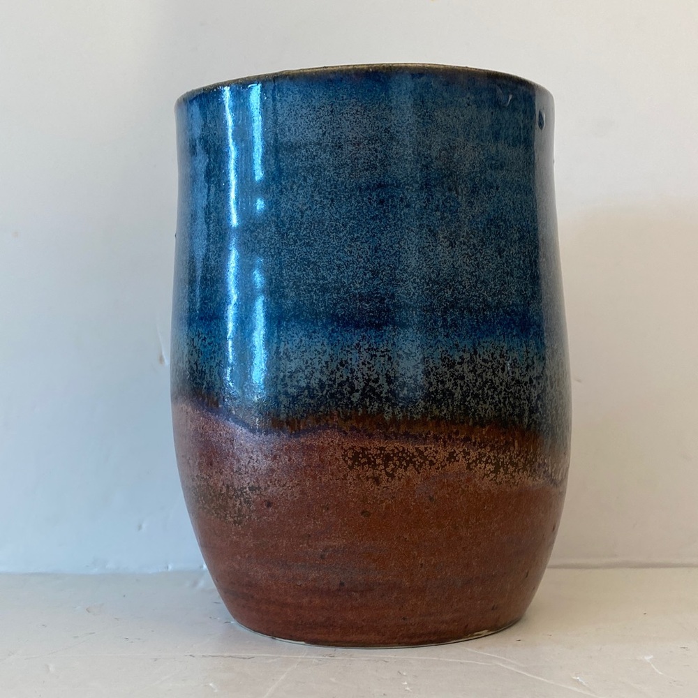 Handcrafted Raku Ceramic Vase - Deep Blue and Rich Brown